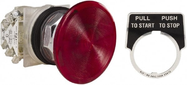 Schneider Electric - 30mm Mount Hole, Extended Straight, Pushbutton Switch with Contact Block - Red Pushbutton, Maintained (MA) - Exact Tooling