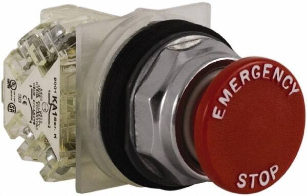 Schneider Electric - 30mm Mount Hole, Extended Straight, Pushbutton Switch with Contact Block - Red Pushbutton, Momentary (MO) - Exact Tooling
