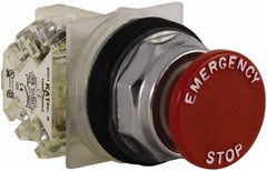 Schneider Electric - 30mm Mount Hole, Extended Straight, Pushbutton Switch with Contact Block - Red Pushbutton, Momentary (MO) - Exact Tooling