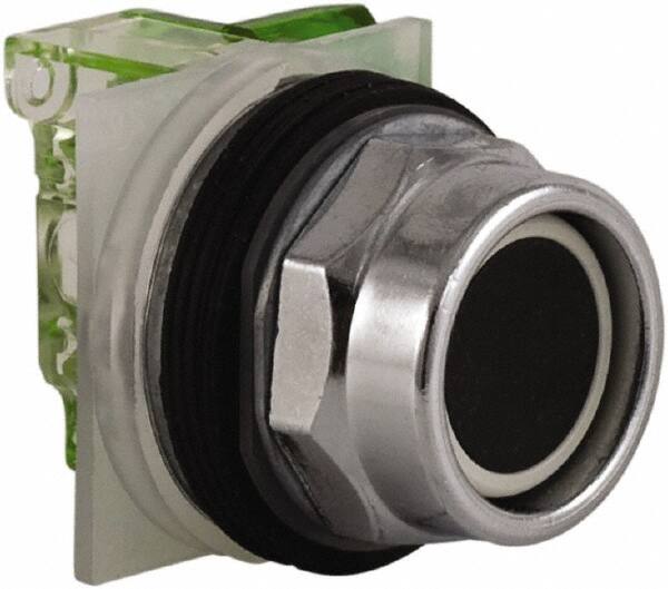 Schneider Electric - 30mm Mount Hole, Extended Straight, Pushbutton Switch with Contact Block - Black Pushbutton, Momentary (MO) - Exact Tooling