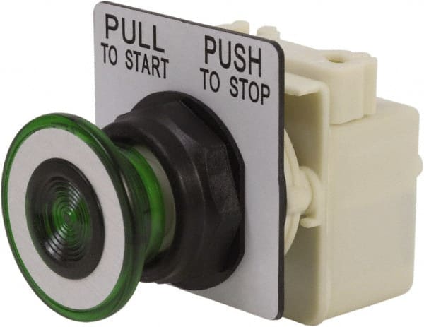Schneider Electric - 30mm Mount Hole, Extended Straight, Pushbutton Switch Only - Green Pushbutton, Maintained (MA) - Exact Tooling