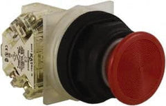 Schneider Electric - 30mm Mount Hole, Extended Straight, Pushbutton Switch with Contact Block - Red Pushbutton, Momentary (MO) - Exact Tooling