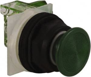 Schneider Electric - 30mm Mount Hole, Extended Straight, Pushbutton Switch with Contact Block - Green Pushbutton, Momentary (MO) - Exact Tooling