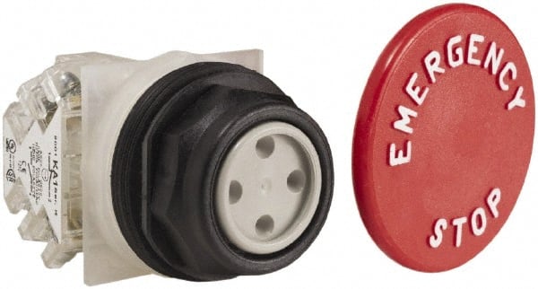 Schneider Electric - 30mm Mount Hole, Extended Straight, Pushbutton Switch with Contact Block - Red Pushbutton, Momentary (MO) - Exact Tooling