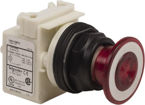 Schneider Electric - 30mm Mount Hole, Extended Straight, Pushbutton Switch Only - Red Pushbutton, Maintained (MA) - Exact Tooling