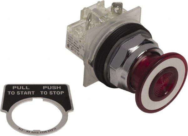 Schneider Electric - 30mm Mount Hole, Extended Mushroom Head, Pushbutton Switch Only - Round, Red Pushbutton, Nonilluminated, Maintained (MA), On-Off - Exact Tooling