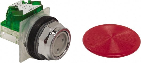 Schneider Electric - 30mm Mount Hole, Extended Straight, Pushbutton Switch with Contact Block - Red Pushbutton, Momentary (MO) - Exact Tooling