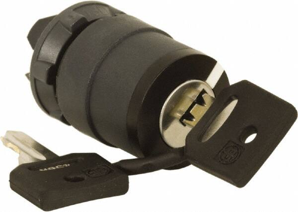 Schneider Electric - 22mm Mount Hole, 2 Position, Key Operated, Selector Switch Only - Black, Maintained (MA), Nonilluminated, Shock, Vibration and Water Resistant - Exact Tooling