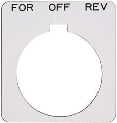 Schneider Electric - Square, Plastic Legend Plate - Forward-Off-Reverse - White Background, Black Letters, 1.22 Inch Hole Diameter, 1-3/4 Inch Square - Exact Tooling