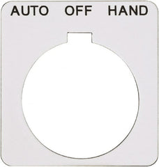 Schneider Electric - Square, Plastic Legend Plate - Auto-Off-Hand - White Background, Black Letters, 1.22 Inch Hole Diameter, 1-3/4 Inch Square - Exact Tooling