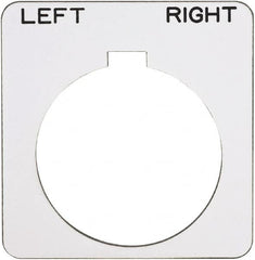 Schneider Electric - Square, Plastic Legend Plate - Left-Right - White Background, Black Letters, 1.22 Inch Hole Diameter, 1-3/4 Inch Square - Exact Tooling