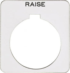 Schneider Electric - Square, Plastic Legend Plate - Raise - White Background, Black Letters, 1.22 Inch Hole Diameter, 1-3/4 Inch Square - Exact Tooling