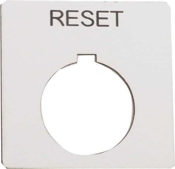 Schneider Electric - Square, Plastic Legend Plate - Reset - White Background, Black Letters, 1.2 Inch Hole Diameter, 2-1/4 Inch Square - Exact Tooling