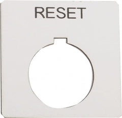 Schneider Electric - Square, Plastic Legend Plate - Reset - White Background, Black Letters, 1.2 Inch Hole Diameter, 2-1/4 Inch Square - Exact Tooling