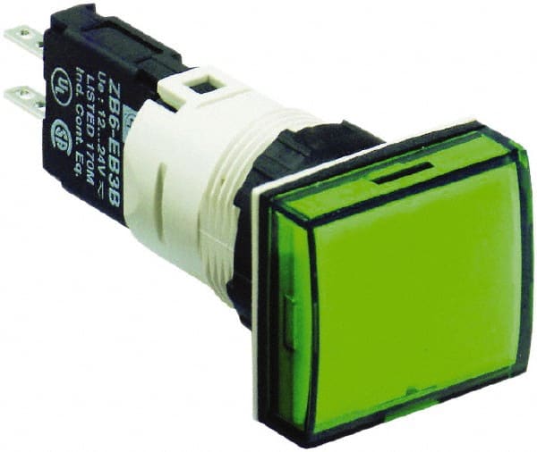 Schneider Electric - 12-24 VAC/VDC Green Lens LED Pilot Light - Rectangle Lens, Quick Connect Connector, 24mm Wide, Vibration Resistant - Exact Tooling