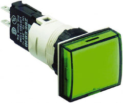 Schneider Electric - 12-24 VAC/VDC Green Lens LED Pilot Light - Rectangle Lens, Quick Connect Connector, 24mm Wide, Vibration Resistant - Exact Tooling