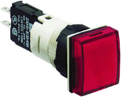 Schneider Electric - 12-24 VAC/VDC Red Lens LED Pilot Light - Square Lens, Quick Connect Connector, 18mm Wide, Vibration Resistant - Exact Tooling