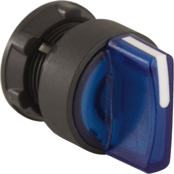 Schneider Electric - 22mm Mount Hole, 2 Position, Handle Operated, Selector Switch Only - Blue, Maintained (MA), Illuminated, Shock, Vibration and Water Resistant - Exact Tooling
