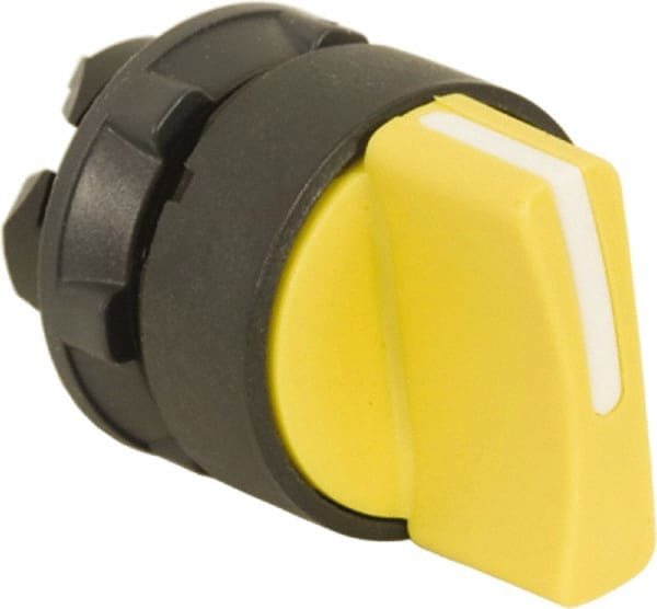 Schneider Electric - 22mm Mount Hole, 2 Position, Handle Operated, Selector Switch Only - Yellow, Maintained (MA), Nonilluminated, Shock, Vibration and Water Resistant - Exact Tooling