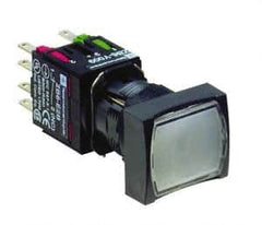Schneider Electric - 16mm Mount Hole, Flush, Pushbutton Switch with Contact Block - Rectangle, White Pushbutton, Illuminated, Momentary (MO) - Exact Tooling