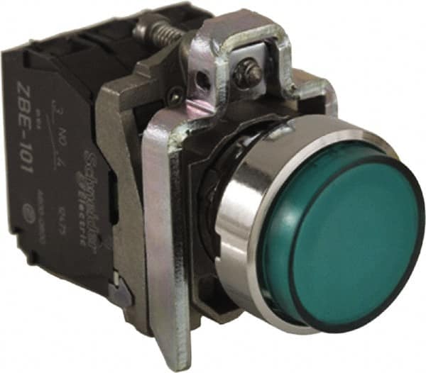 Schneider Electric - 0.87 Inch Mount Hole, Extended Straight, Pushbutton Switch - Round, Green Pushbutton, Illuminated, Momentary (MO), Anticorrosive, Dust Resistant and Vaportight - Exact Tooling
