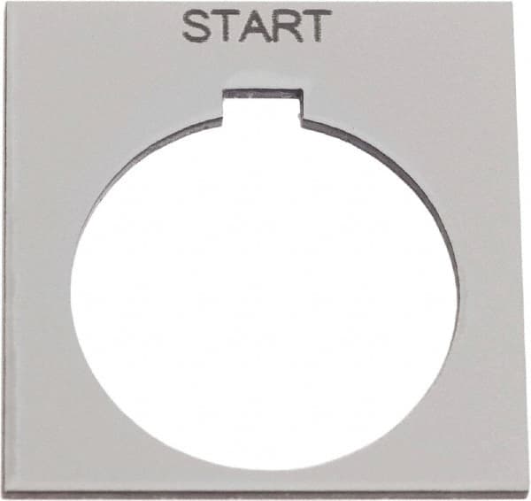 Schneider Electric - Square, Plastic Legend Plate - Start - Silver Background, Black Letters, 1.2 Inch Hole Diameter, 1-3/4 Inch Square - Exact Tooling