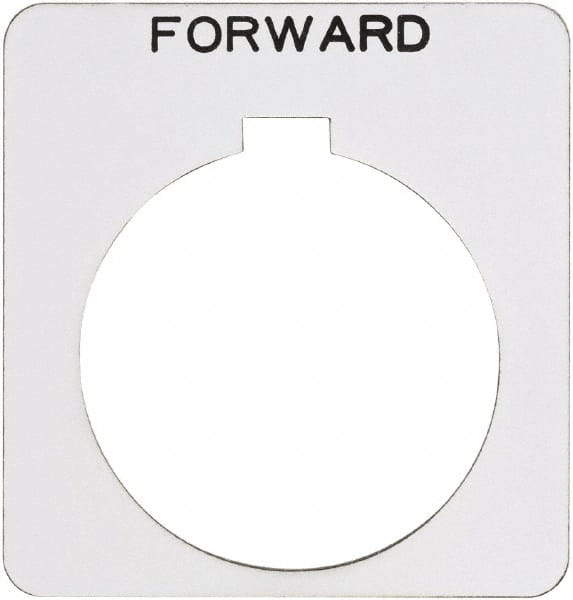 Schneider Electric - Square, Plastic Legend Plate - Forward - White Background, Black Letters, 1.22 Inch Hole Diameter, 1-3/4 Inch Square - Exact Tooling