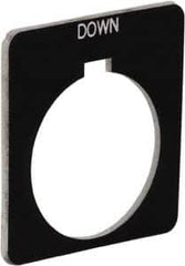 Schneider Electric - Square, Plastic Legend Plate - Down - Black Background, White Letters, 1.22 Inch Hole Diameter, 1-3/4 Inch Square - Exact Tooling