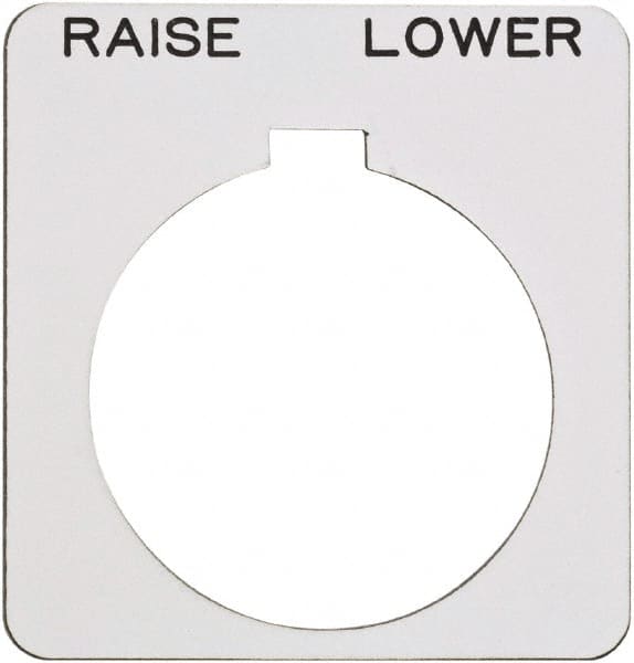 Schneider Electric - Square, Plastic Legend Plate - Raise-Lower - White Background, Black Letters, 1.22 Inch Hole Diameter, 1-3/4 Inch Square - Exact Tooling