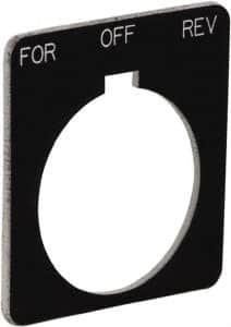 Schneider Electric - Square, Plastic Legend Plate - Forward-Off-Reverse - Black Background, White Letters, 1.22 Inch Hole Diameter, 1-3/4 Inch Square - Exact Tooling