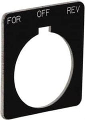 Schneider Electric - Square, Plastic Legend Plate - Forward-Off-Reverse - Black Background, White Letters, 1.22 Inch Hole Diameter, 1-3/4 Inch Square - Exact Tooling