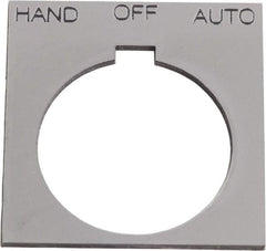 Schneider Electric - Square, Plastic Legend Plate - Hand-Off-Auto - Silver Background, Black Letters, 1.2 Inch Hole Diameter, 1-3/4 Inch Square - Exact Tooling