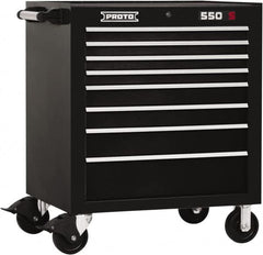 Proto - 8 Drawer Steel Tool Roller Cabinet - 34" Wide x 41" High x 25-1/4" Deep, Ball Bearing Drawer Slides, Black - Exact Tooling