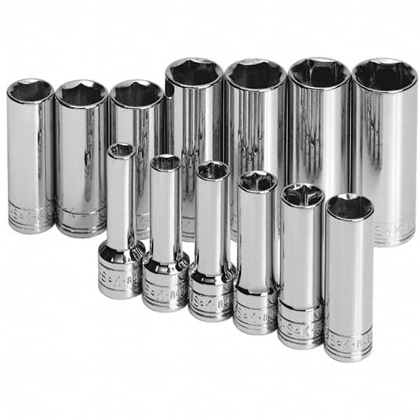 SK - 3/8" Drive Deep Socket Set - 7 to 19mm, Metric Measurement Standard - Exact Tooling
