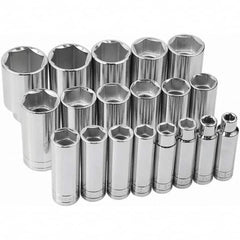 SK - 1/2" Drive Deep Socket Set - 3/8 to 1-1/2", Inch Measurement Standard - Exact Tooling