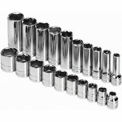 SK - 3/8" Drive Standard Deep Socket Set - 5/16 to 7/8", Inch Measurement Standard - Exact Tooling