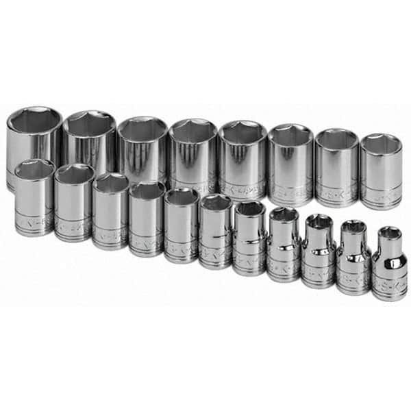 SK - 1/2" Drive Standard Socket Set - 10 to 28mm, Metric Measurement Standard - Exact Tooling