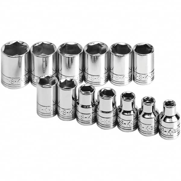 SK - 3/8" Drive Standard Socket Set - 7 to 19mm, Metric Measurement Standard - Exact Tooling