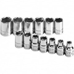 SK - 3/8" Drive Standard Socket Set - 7 to 19mm, Metric Measurement Standard - Exact Tooling