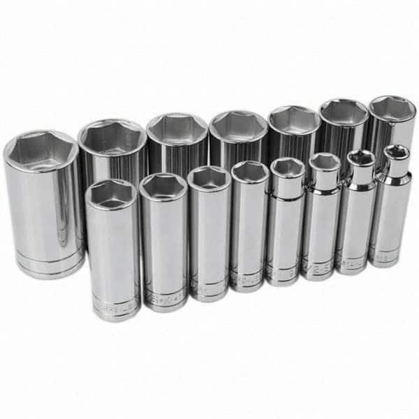 SK - 1/2" Drive Deep Socket Set - 3/8 to 1-1/4", Inch Measurement Standard - Exact Tooling