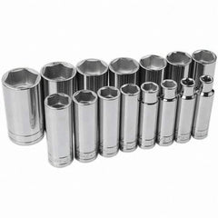 SK - 1/2" Drive Deep Socket Set - 3/8 to 1-1/4", Inch Measurement Standard - Exact Tooling