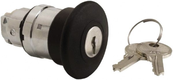 Schneider Electric - 22mm Mount Hole, Extended Mushroom Head, Pushbutton Switch Only - Round, Black Pushbutton, Nonilluminated, Maintained (MA) - Exact Tooling