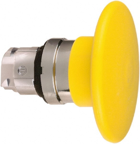 Schneider Electric - 22mm Mount Hole, Extended Mushroom Head, Pushbutton Switch Only - Round, Yellow Pushbutton, Nonilluminated, Momentary (MO) - Exact Tooling