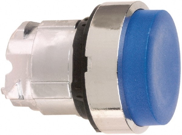 Schneider Electric - 22mm Mount Hole, Extended Straight, Pushbutton Switch Only - Round, Blue Pushbutton, Nonilluminated, Momentary (MO) - Exact Tooling