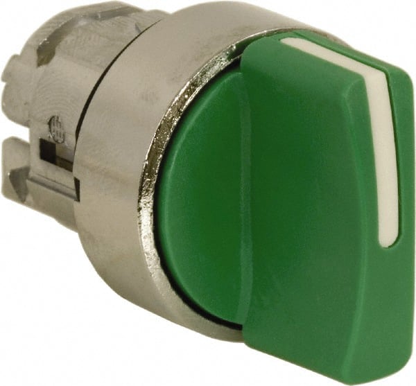Schneider Electric - 22mm Mount Hole, 3 Position, Handle Operated, Selector Switch Only - Green, Momentary (MO), Nonilluminated, Shock, Vibration and Water Resistant - Exact Tooling