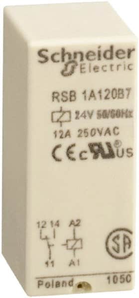 Schneider Electric - 3,000 VA Power Rating, Electromechanical Plug-in General Purpose Relay - 12 Amp at 250 VAC & 12 Amp at 28 VDC, 1CO, 24 VAC - Exact Tooling