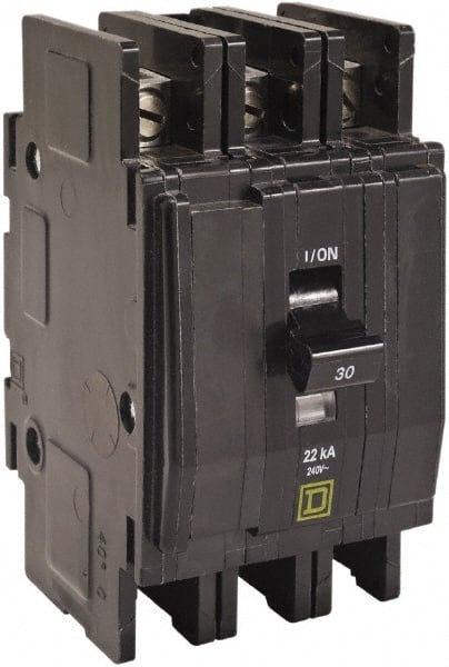 Square D - 20 Amp, 240 VAC, 3 Pole, Panel Mount Miniature Circuit Breaker - 14-2 AWG - Exact Tooling