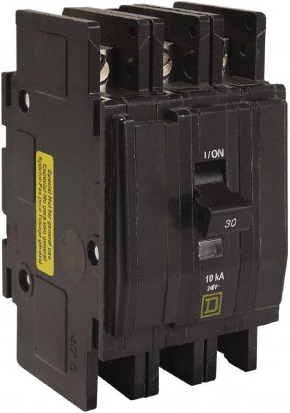 Square D - 60 Amp, 240 VAC, 3 Pole, DIN Rail Mounted, Flush Mount, Surface Mount Miniature Circuit Breaker - Thermal Magnetic Trip, 10 kA at 120/240 VAC Breaking Capacity, 14-2 (Aluminum), 14-2 (Copper) AWG, 74mm Deep x 103mm High x 19mm Wide - Exact Tooling