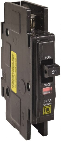 Square D - 15 Amp, 120/240 VAC, 1 Pole, DIN Rail Mounted, Flush Mount, Surface Mount Miniature Circuit Breaker - Thermal Magnetic Trip, 10 kA at 120/240 VAC Breaking Capacity, 14-2 (Aluminum), 14-2 (Copper) AWG, 74mm Deep x 103mm High x 19mm Wide - Exact Tooling
