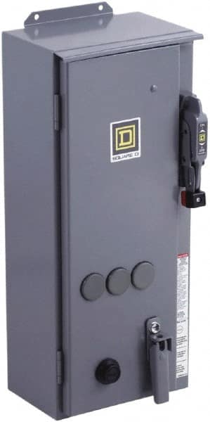 Square D - 3 Pole, 600 VAC, 27 Continuous Amp, 10 hp, Enclosed NEMA Combination Starter - NEMA 12, 30 Amp Short Circuit Protection - Exact Tooling
